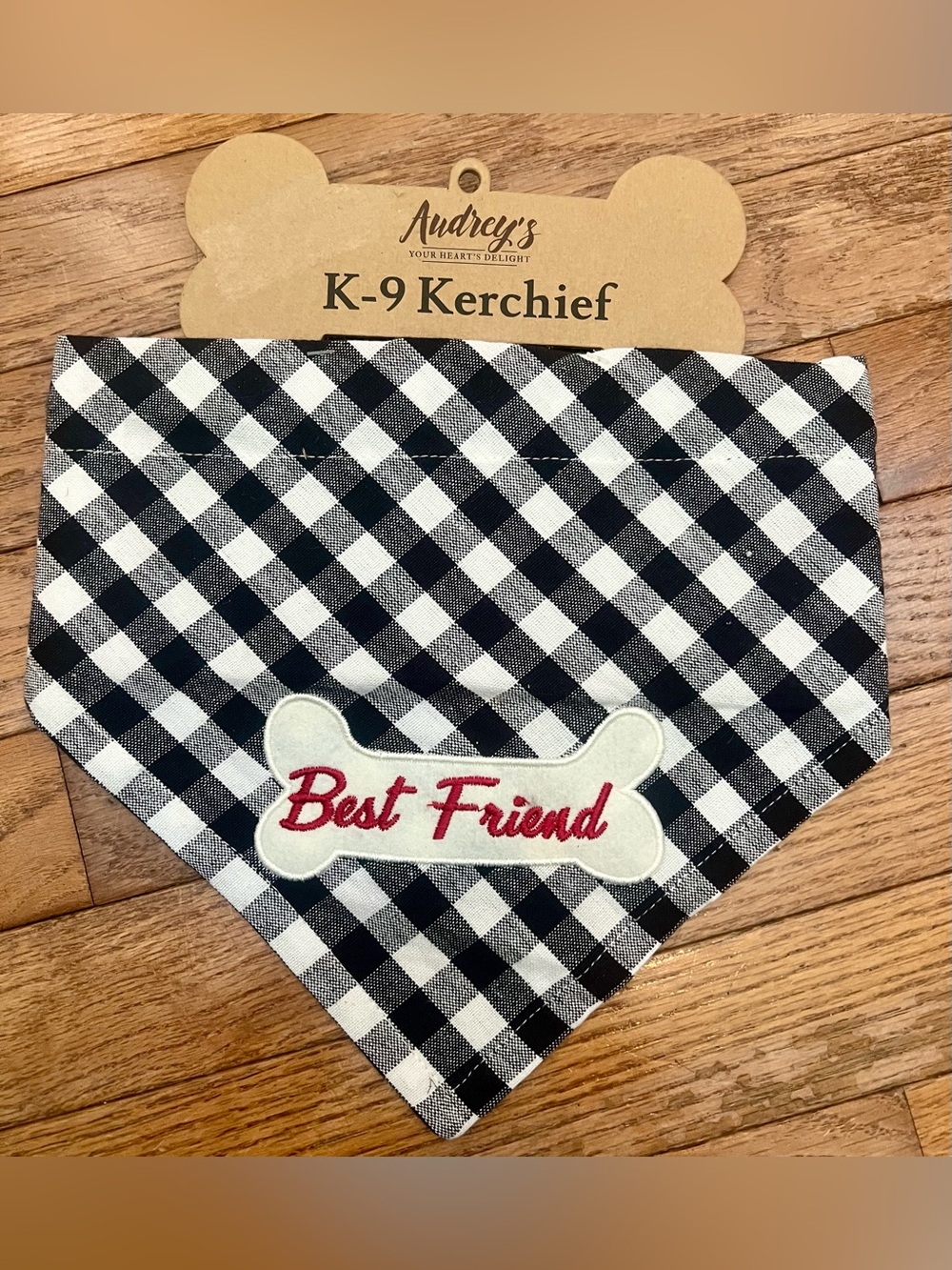 audrey K9 Black & White Gingham Dog Kerchief with "Best Friend" Patch